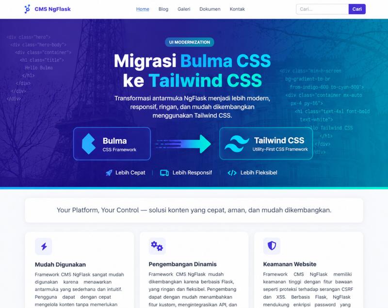 NgFlask Ganti Style CSS dari Bulma ke Tailwind CSS
